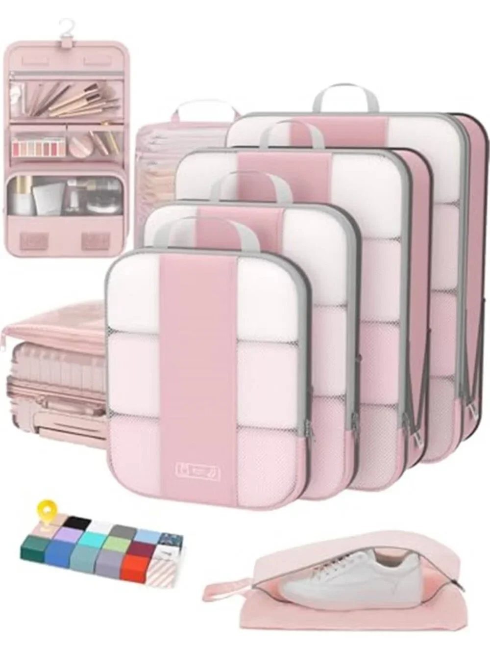 Compression Packing Cubes Travel Organizer Set Luggage Bags Toiletry Shoe Bag